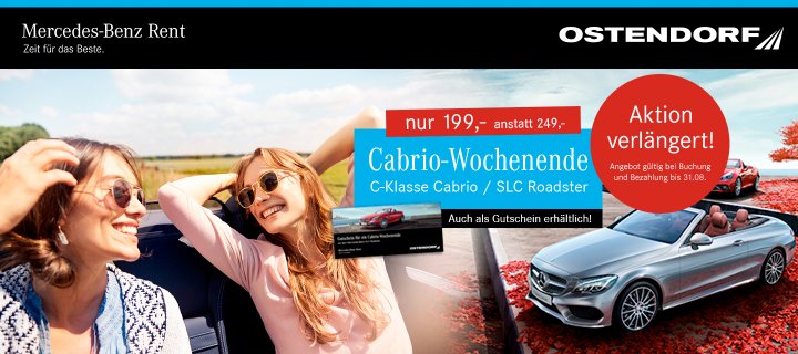 AKTION VERLÄNGERT: Bis 31.08. ein Cabrio zum Sonderpreis mieten!
