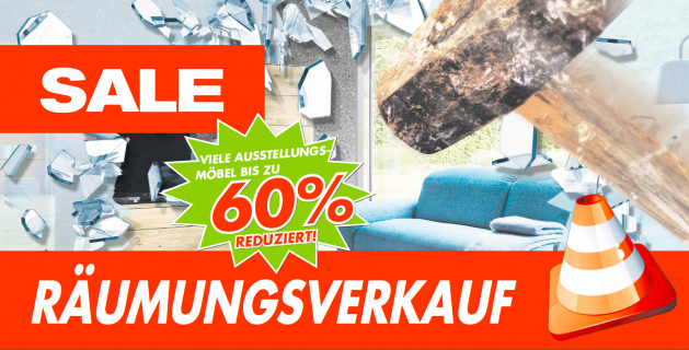 Großer Möbel-Räumungsverkauf: Viele Ausstellungsmöbel bis zu 60 Prozent günstiger!